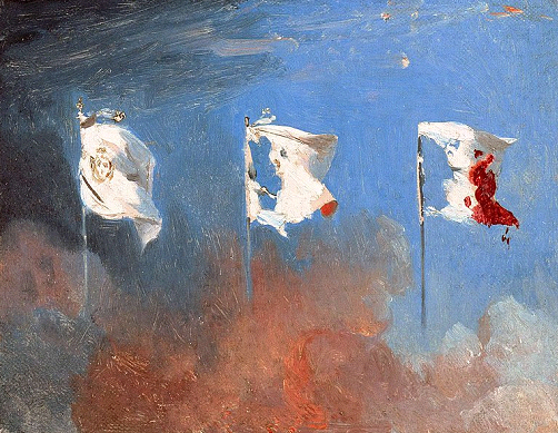 Leon Cognet- Jelenetek 1830 júliusából/Zászlók,1830 (olaj-vászon,19 x 24 cm )